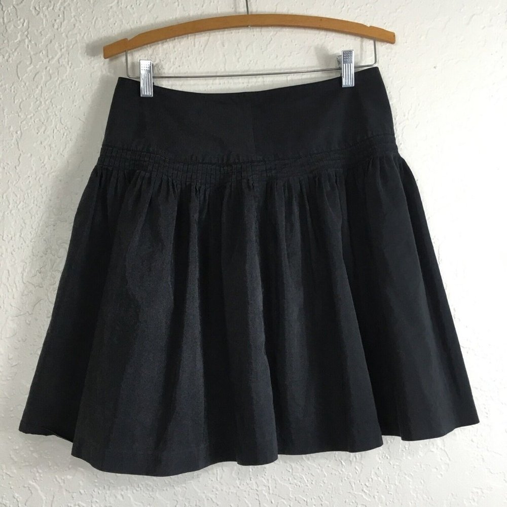 GAP Solid Black Skirt Size 4 Silk Cotton Blend Shell Lined Pleated Zips 19" Long